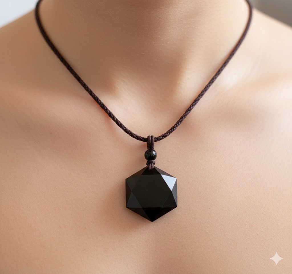 Fekete obszidián nyaklánc